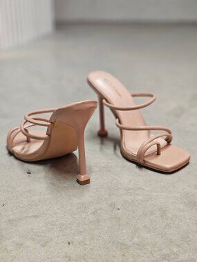 Strappy Nude Stiletto Heel Sandals With Open-Toe Square Design For Women